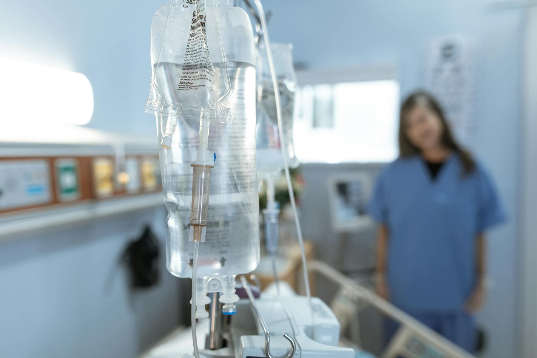 A clean IV bag prepared for concierge hydration therapy